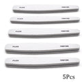 Set of 3, 5, or 10 curved (banana-style) nail files in gray and black; sponge-style, with grits ranging from coarse (100) to fine (280), suitable for manicures, pedicures, and prep for gel polish and artificial nails.