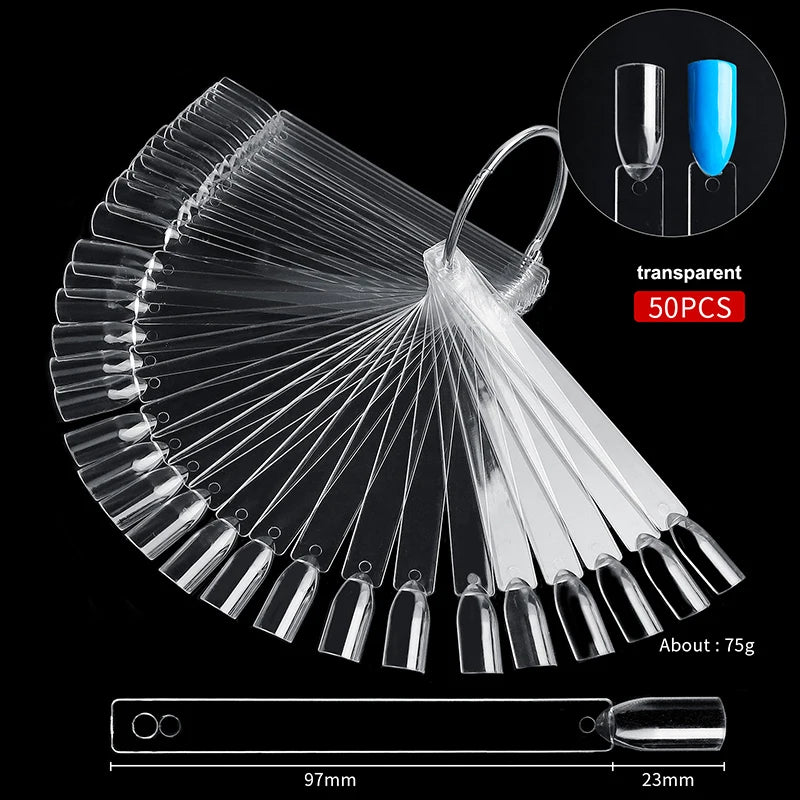 50pcs/bag Nail Color Card for Nail Art Display False Tips Clear Nature Nail Art Display Oval Fan Style Practice Manicure Tools