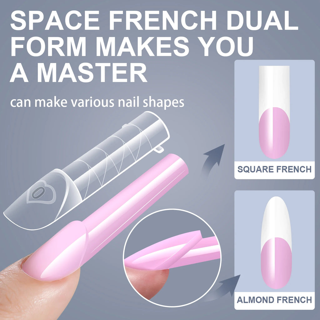 150PCS/Box French Nail Dual Forms Reusable Ultra-Thin Gel X Extension Molds Easy Pop-off Manicure Nail Tips for Salon Home DIY