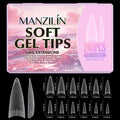 240Pcs Medium Almond Soft Gel Nail Tips Double Sided Matte Pre Etched No File Clear Full Cover Fake Nail Extensions DIY Salon