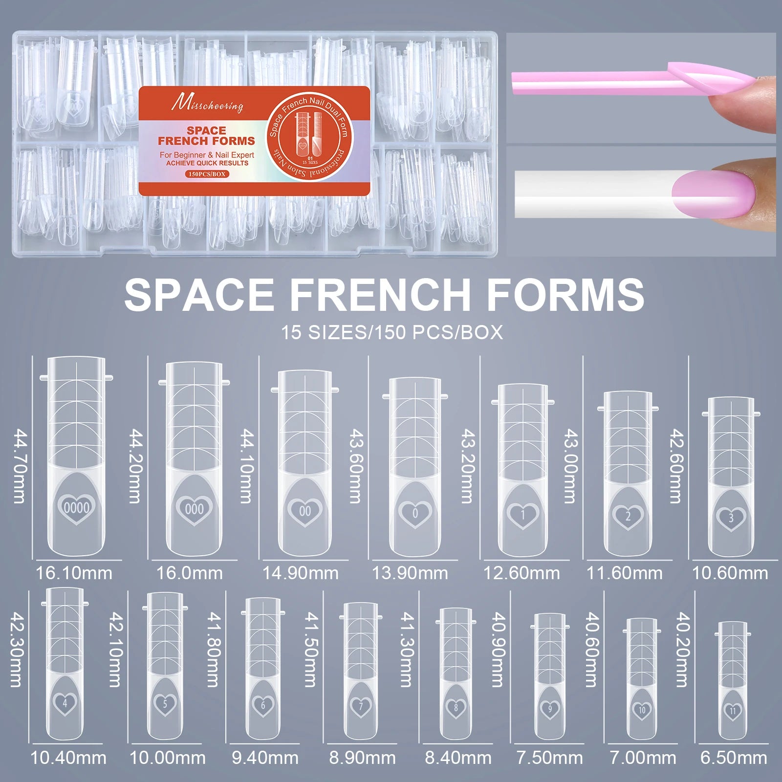 150PCS/Box French Nail Dual Forms Reusable Ultra-Thin Gel X Extension Molds Easy Pop-off Manicure Nail Tips for Salon Home DIY