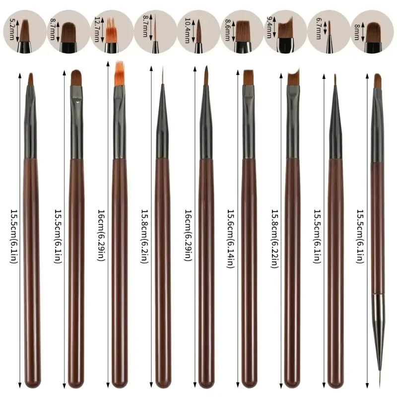 9-Piece Nail Art Design Gel Brush Set