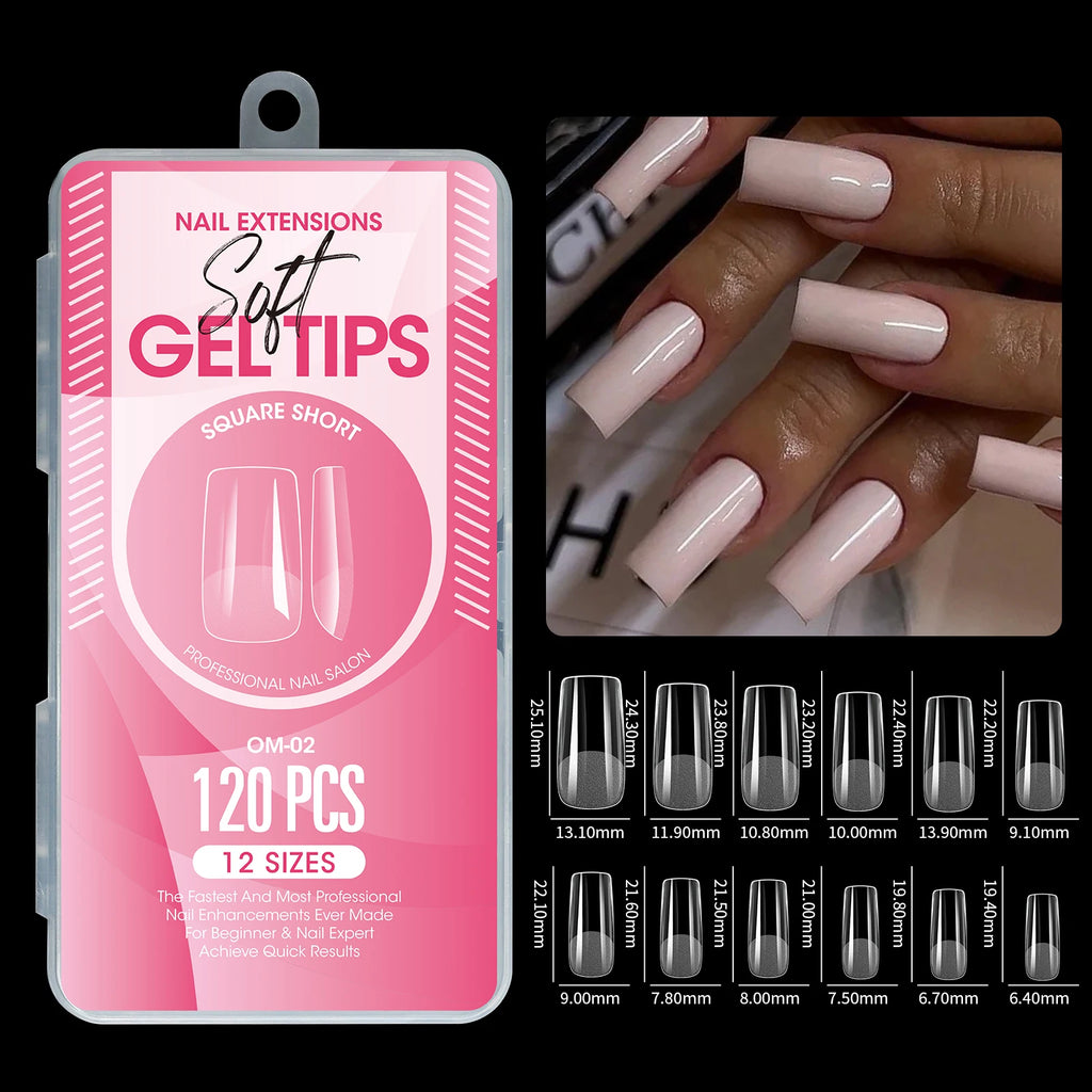 120Pcs Short Almond Soft Gel Nail Tips Pre Etched Half Matte Clear Full Cover False Acrylic Nail Extensions DIY Salon Manicure