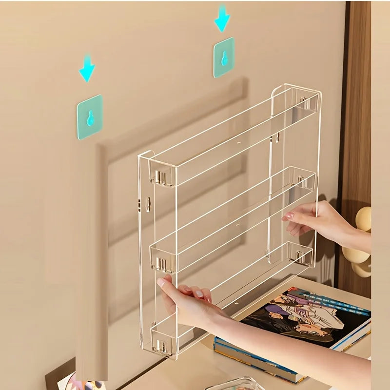 1 acrylic wall-mounted display shelf, 3-tier multi-functional storage rack - suitable for nail art, figurines, glasses storage