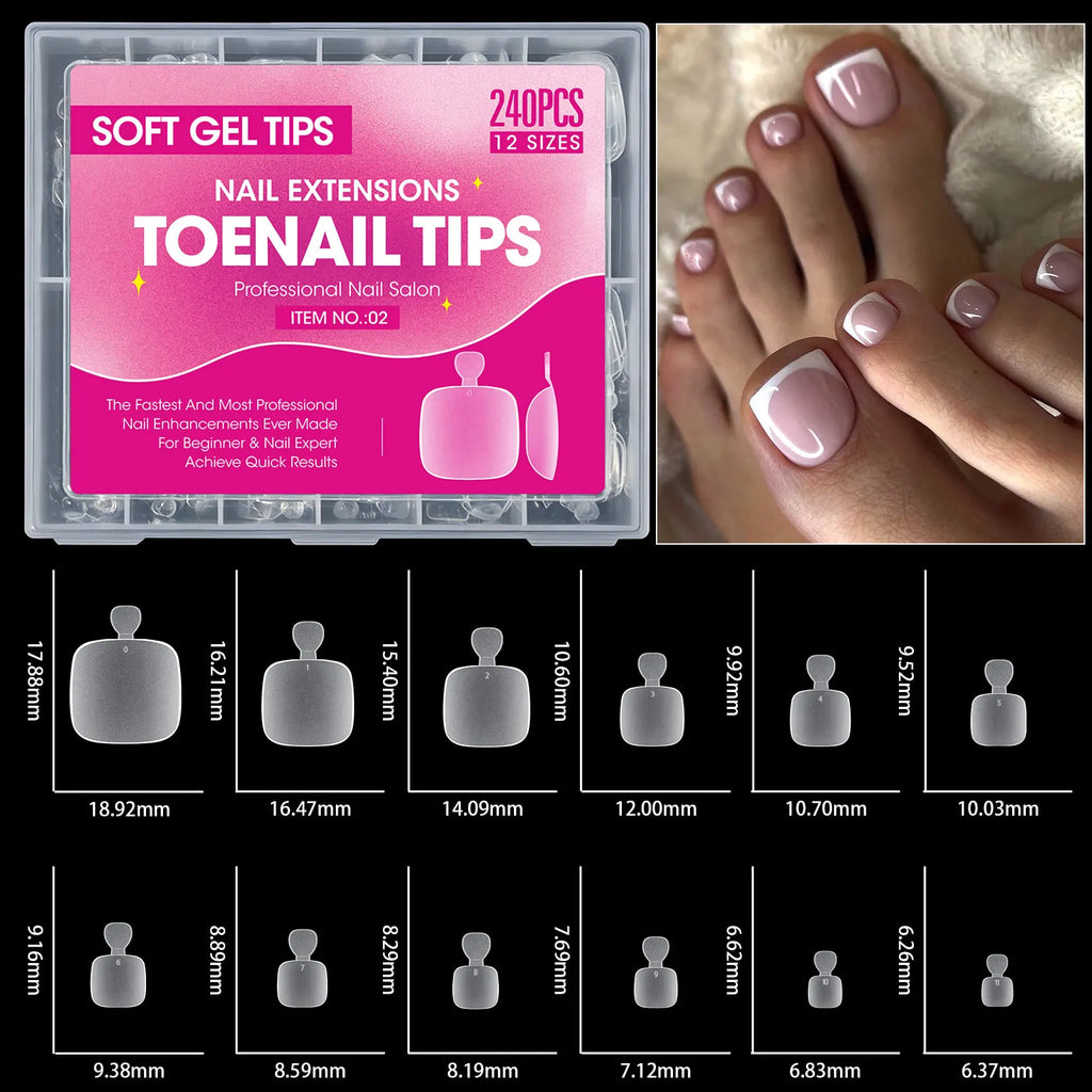 240pcs Clear Soft Gel Full Cover Fake Toenails
