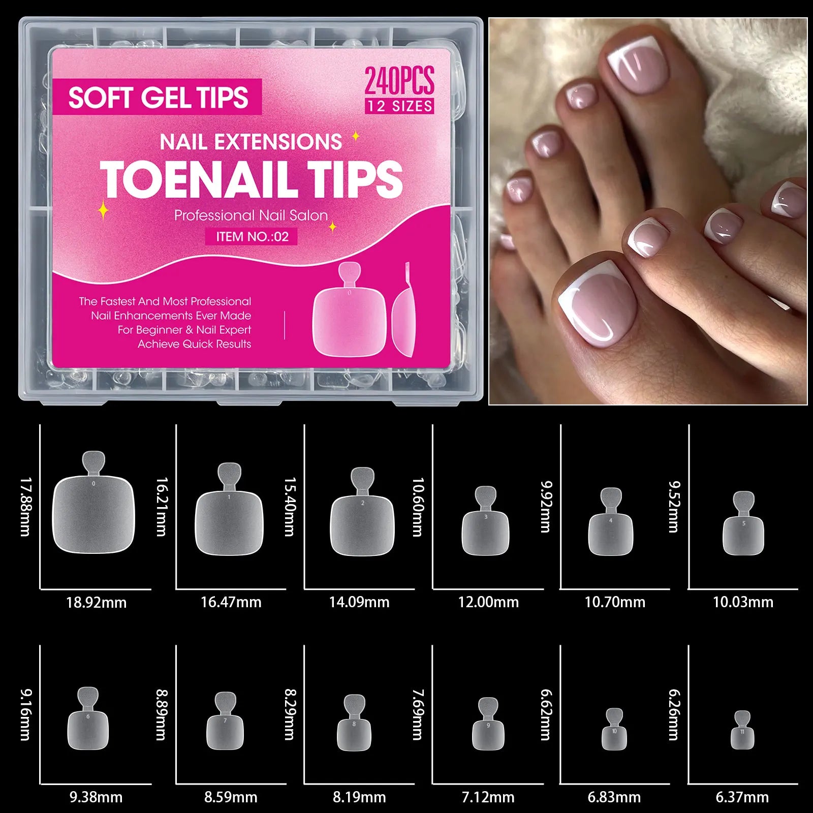 240pcs Clear Soft Gel Full Cover Fake Toenails