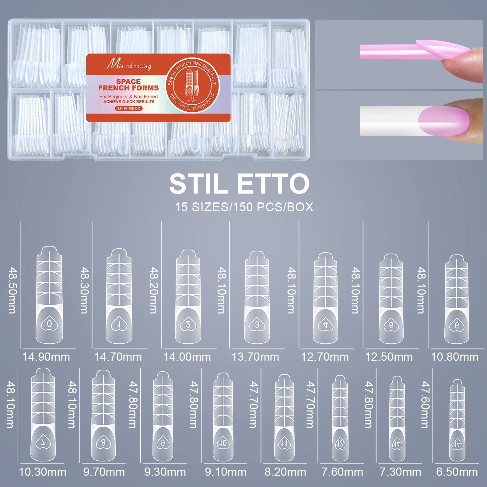 150PCS/Box French Nail Dual Forms Reusable Ultra-Thin Gel X Extension Molds Easy Pop-off Manicure Nail Tips for Salon Home DIY