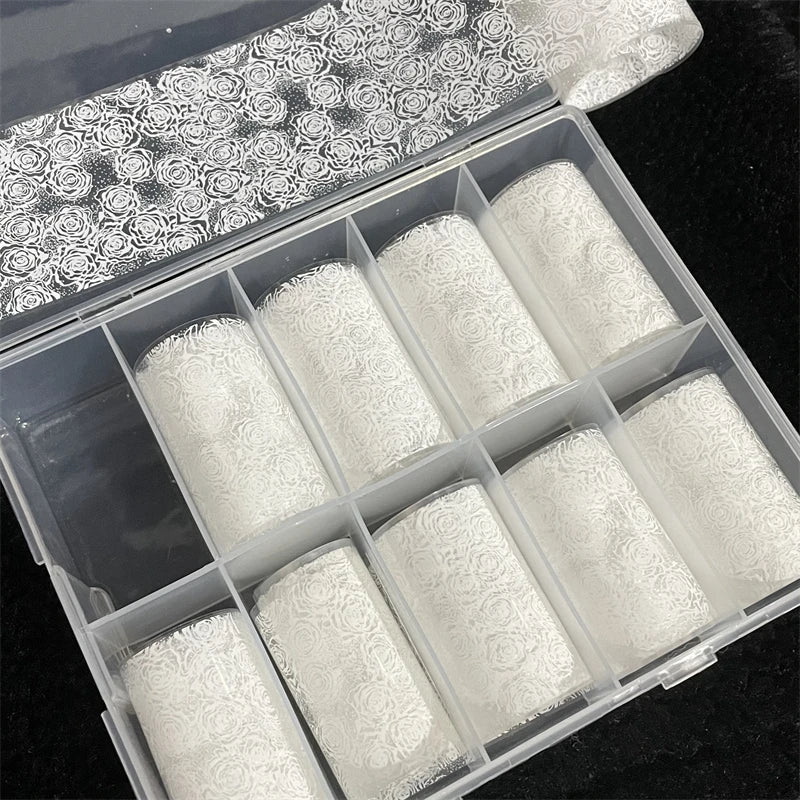 1 Box Multiflora Rose Nail Foils for Transfer Paper Flowers Stickers Sliders Nails Wraps DIY Floral Rosa Nail Art Decorations