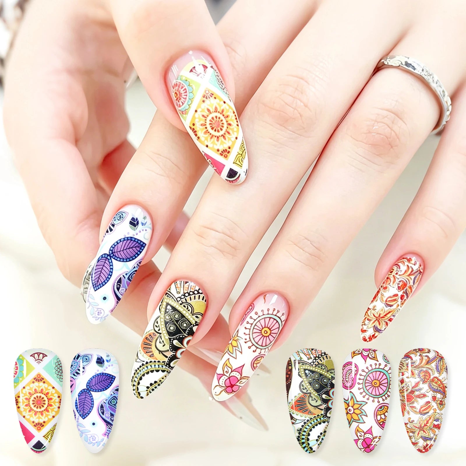 10pcs/Bag Bohemian Paisley Mandala Nail Transfer Foil Stickers Vintage Ethnic Flower Nail Art Decoration Supplies for Salon DIY