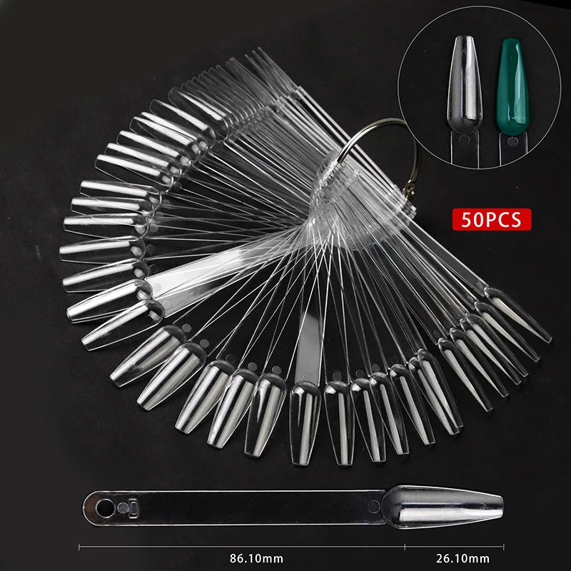 50pcs/bag Nail Color Card for Nail Art Display False Tips Clear Nature Nail Art Display Oval Fan Style Practice Manicure Tools