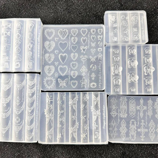 Baroque Heart French Necklace Butterfly Flower 3D Acrylic Nail Mold DIY Nail Art Decoration Transparent Manicure Template