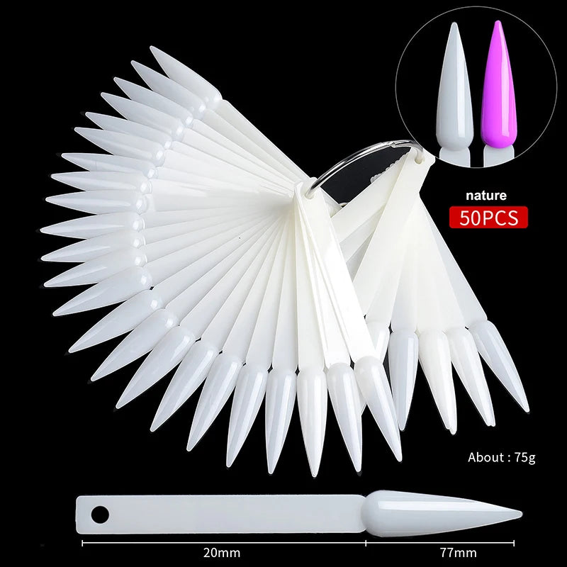 50pcs/bag Nail Color Card for Nail Art Display False Tips Clear Nature Nail Art Display Oval Fan Style Practice Manicure Tools