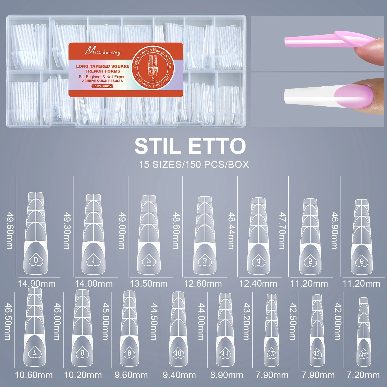 150PCS/Box French Nail Dual Forms Reusable Ultra-Thin Gel X Extension Molds Easy Pop-off Manicure Nail Tips for Salon Home DIY