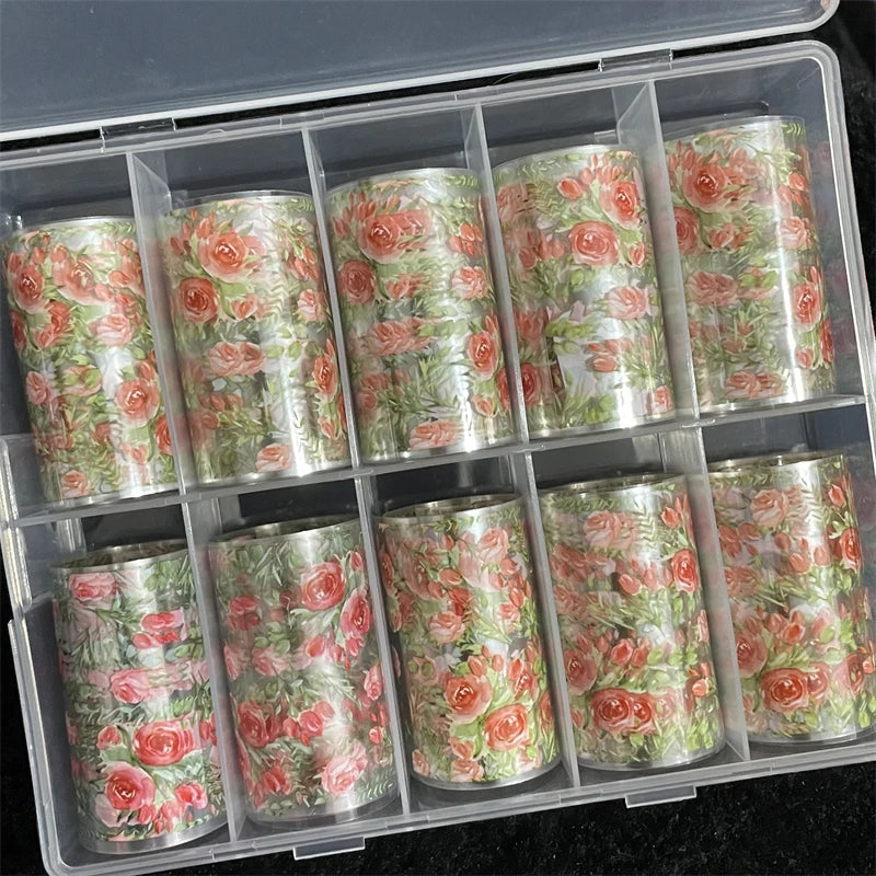 1 Box Multiflora Rose Nail Foils for Transfer Paper Flowers Stickers Sliders Nails Wraps DIY Floral Rosa Nail Art Decorations