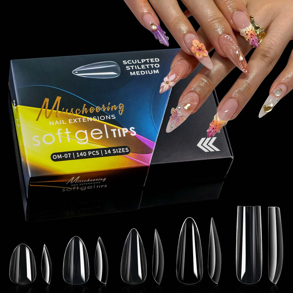 140pcs Almond Square Seamless Transparent False Nail Stickers Full Cover Nail Press Stickers Nail Acrylic Nail Salon Extension