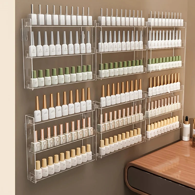 1 acrylic wall-mounted display shelf, 3-tier multi-functional storage rack - suitable for nail art, figurines, glasses storage