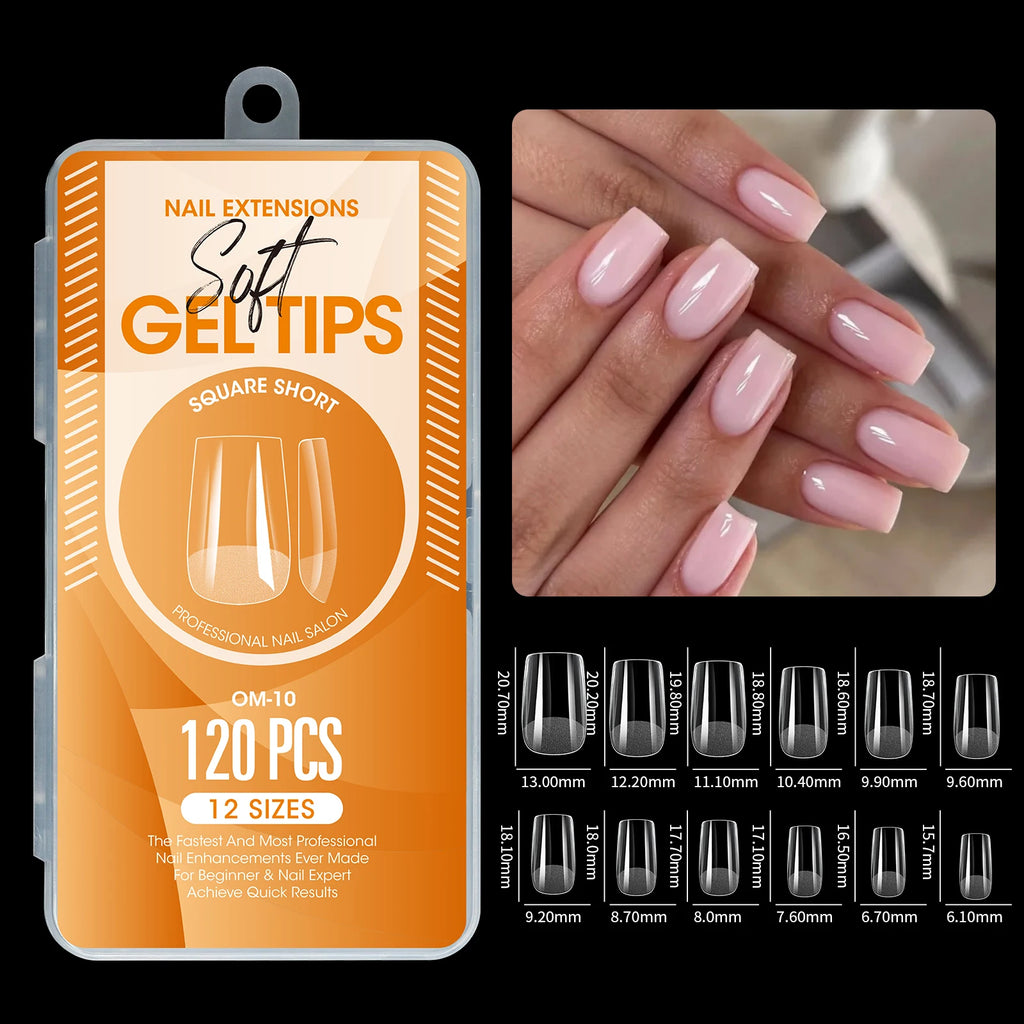 120Pcs Short Almond Soft Gel Nail Tips Pre Etched Half Matte Clear Full Cover False Acrylic Nail Extensions DIY Salon Manicure