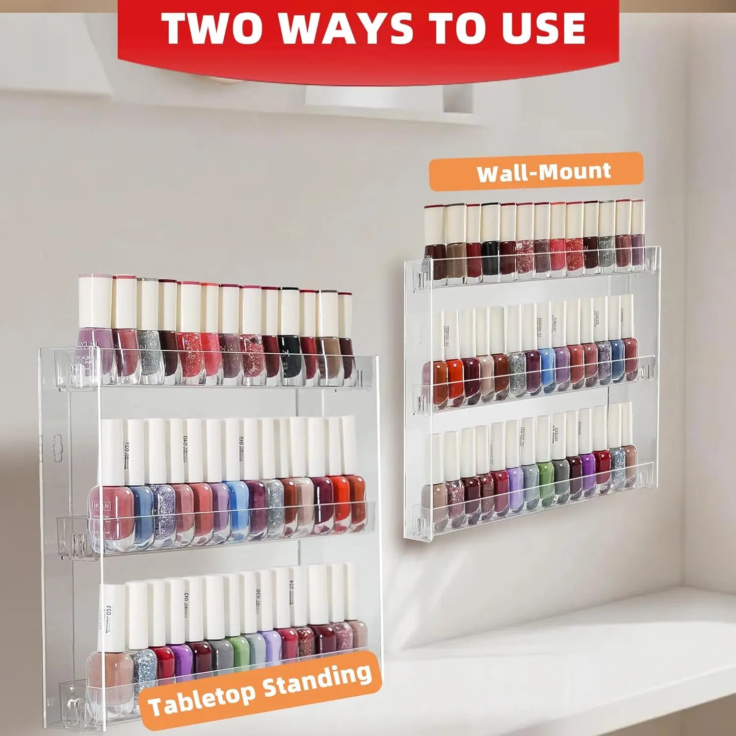 1 acrylic wall-mounted display shelf, 3-tier multi-functional storage rack - suitable for nail art, figurines, glasses storage