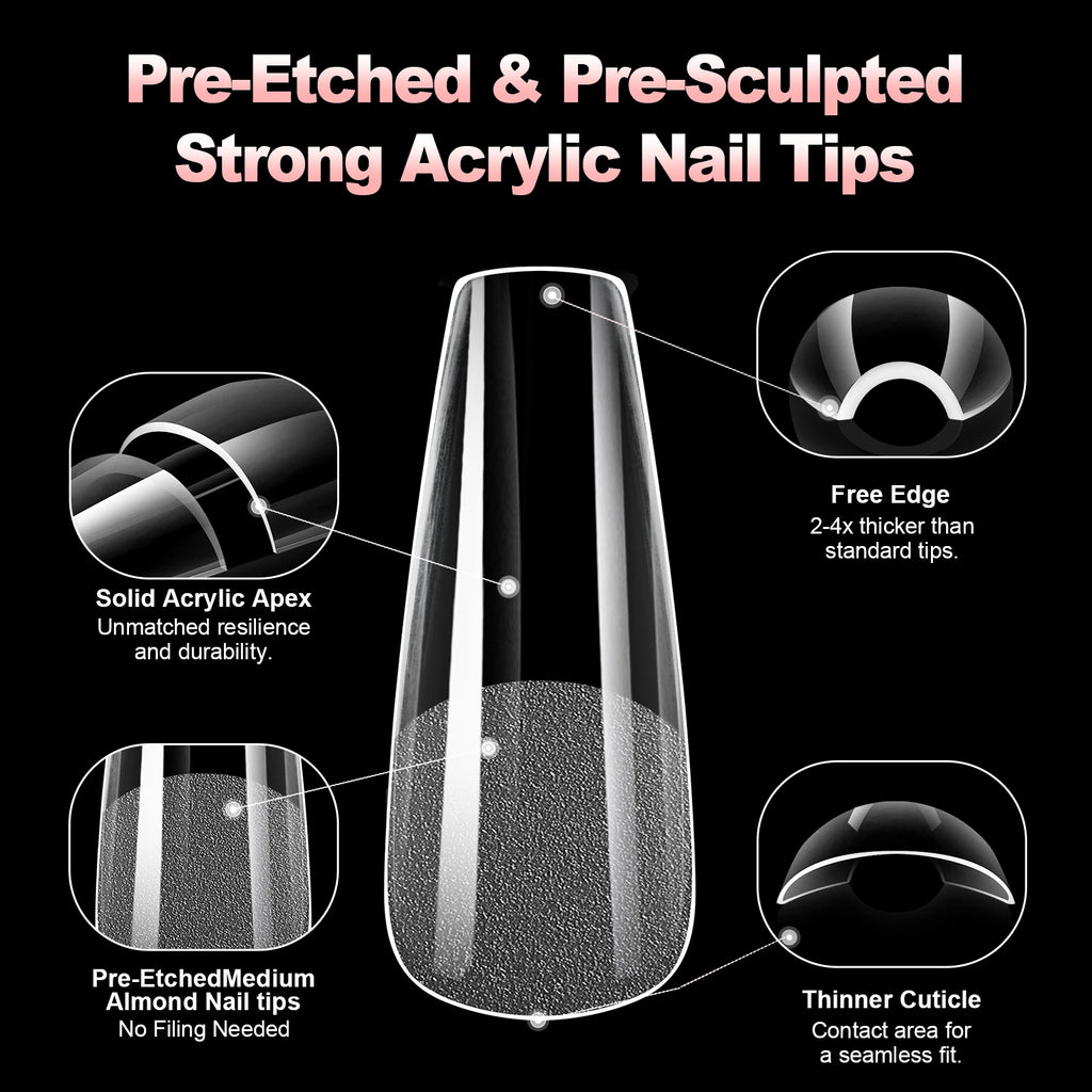 120Pcs Short Almond Soft Gel Nail Tips Pre Etched Half Matte Clear Full Cover False Acrylic Nail Extensions DIY Salon Manicure