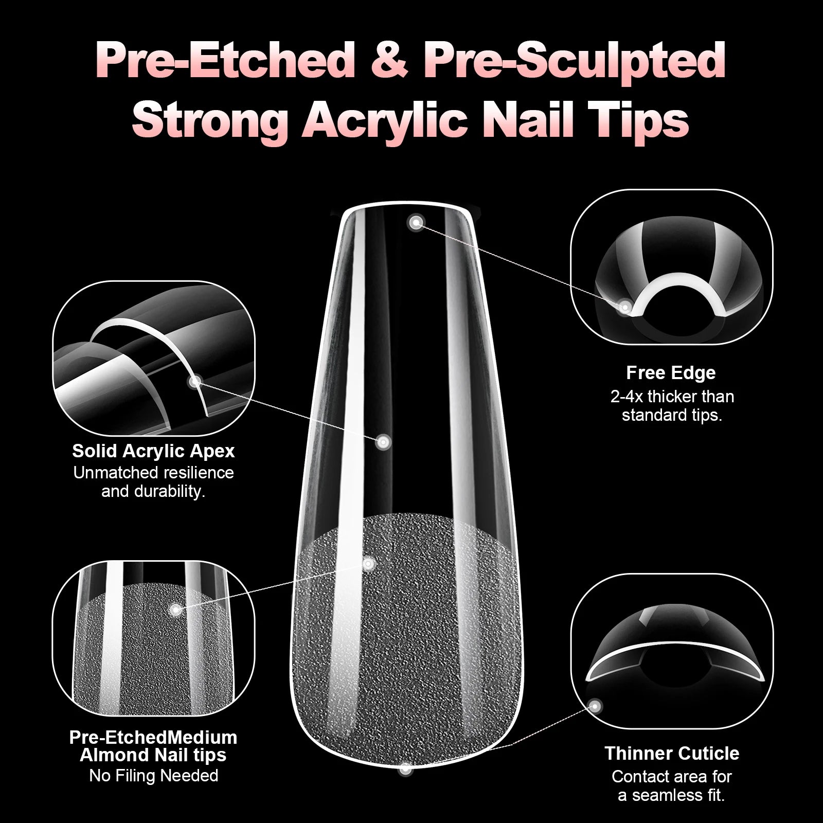120Pcs Short Almond Soft Gel Nail Tips Pre Etched Half Matte Clear Full Cover False Acrylic Nail Extensions DIY Salon Manicure