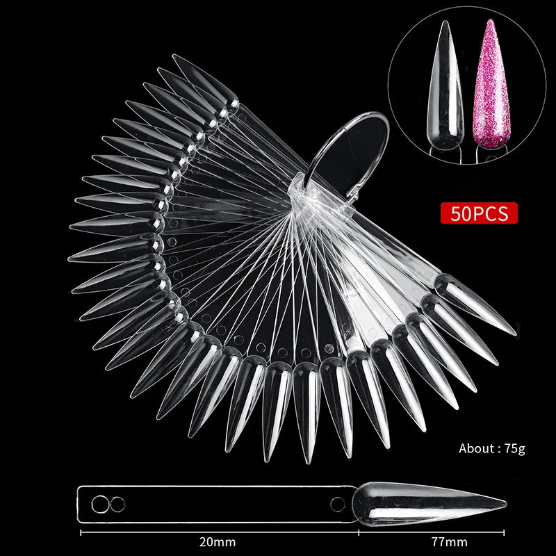 50pcs/bag Nail Color Card for Nail Art Display False Tips Clear Nature Nail Art Display Oval Fan Style Practice Manicure Tools