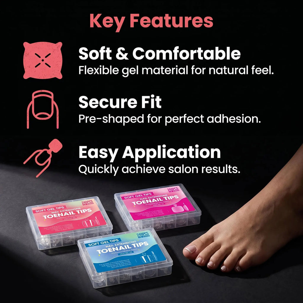 240pcs Clear Soft Gel Full Cover Fake Toenails