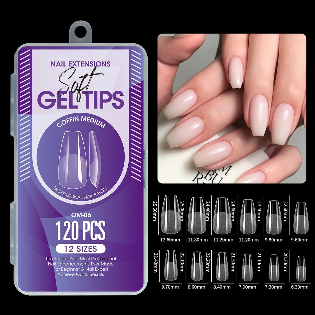 120Pcs Short Almond Soft Gel Nail Tips Pre Etched Half Matte Clear Full Cover False Acrylic Nail Extensions DIY Salon Manicure