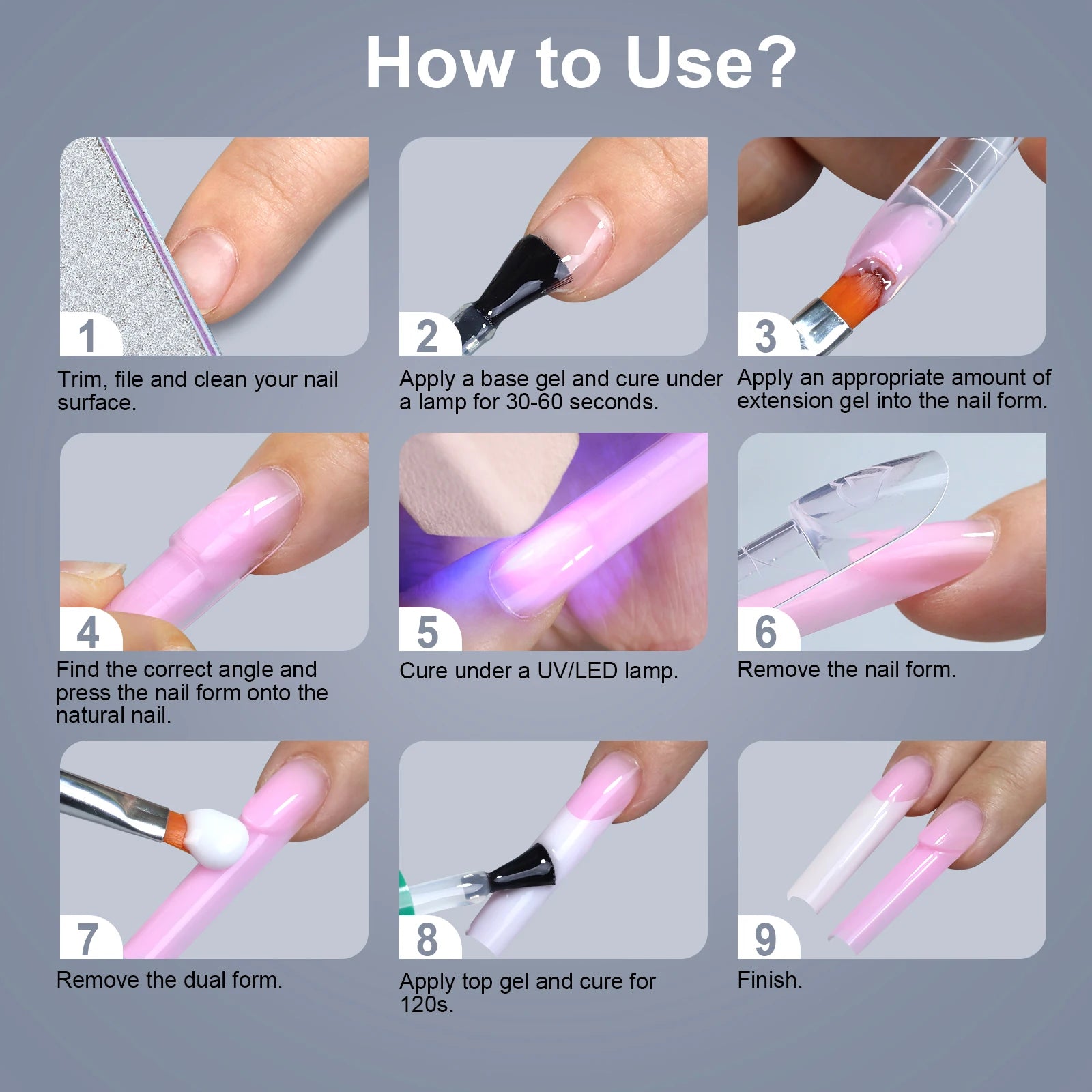 150PCS/Box French Nail Dual Forms Reusable Ultra-Thin Gel X Extension Molds Easy Pop-off Manicure Nail Tips for Salon Home DIY