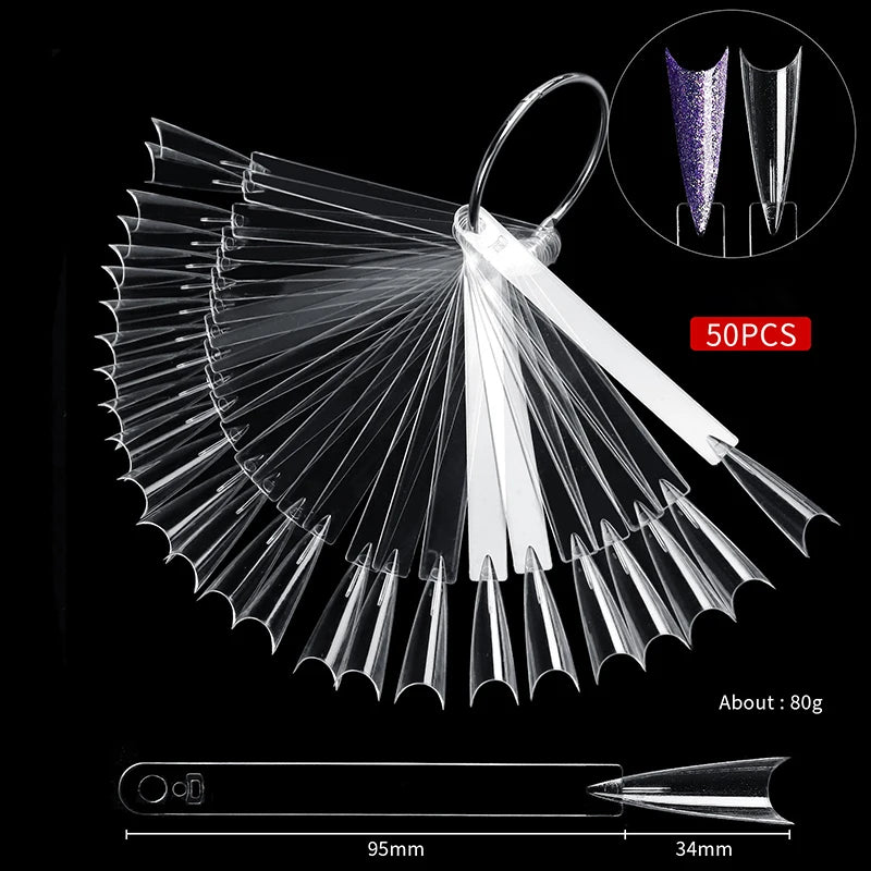 50pcs/bag Nail Color Card for Nail Art Display False Tips Clear Nature Nail Art Display Oval Fan Style Practice Manicure Tools