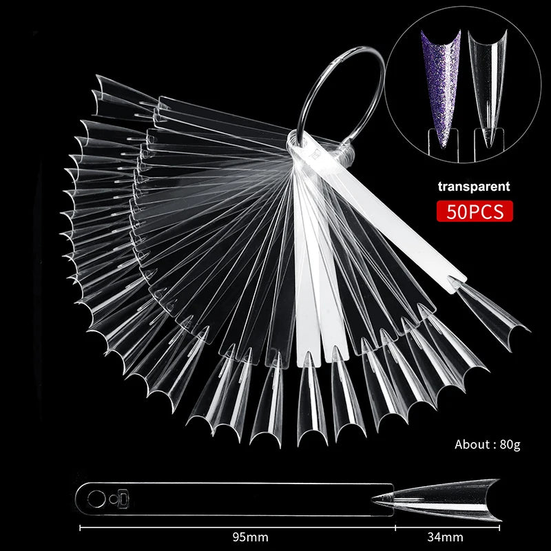 50pcs/bag Nail Color Card for Nail Art Display False Tips Clear Nature Nail Art Display Oval Fan Style Practice Manicure Tools