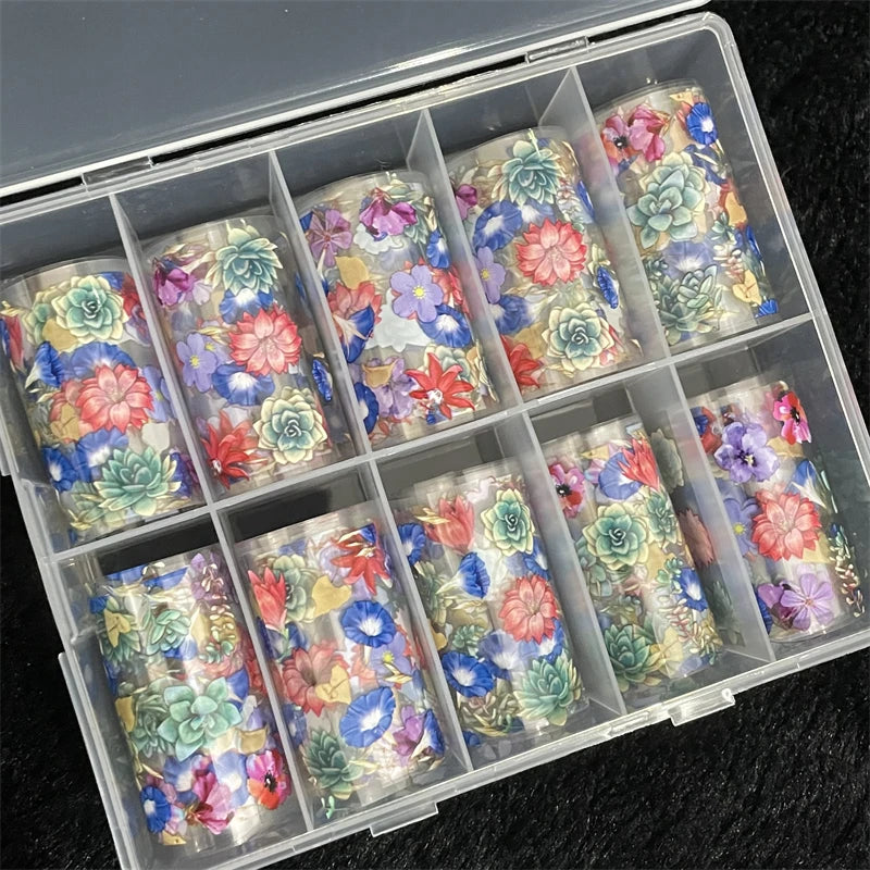 1 Box Multiflora Rose Nail Foils for Transfer Paper Flowers Stickers Sliders Nails Wraps DIY Floral Rosa Nail Art Decorations