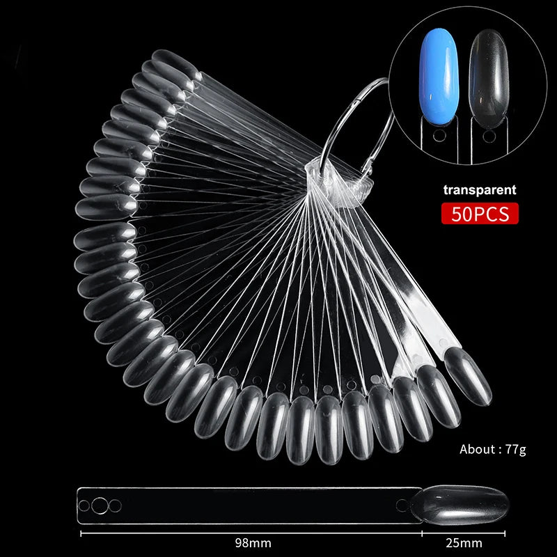 50pcs/bag Nail Color Card for Nail Art Display False Tips Clear Nature Nail Art Display Oval Fan Style Practice Manicure Tools