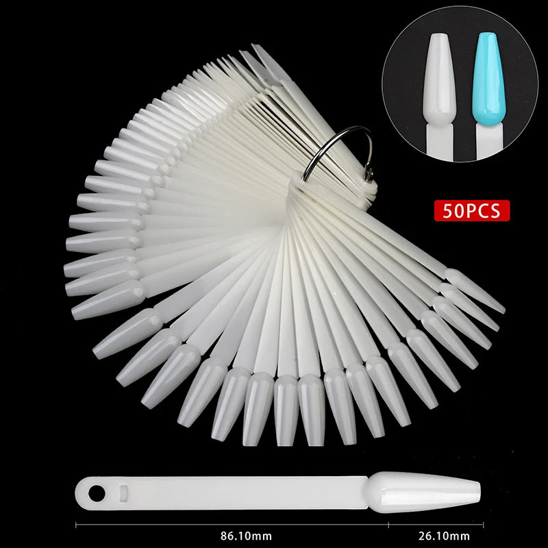 50pcs/bag Nail Color Card for Nail Art Display False Tips Clear Nature Nail Art Display Oval Fan Style Practice Manicure Tools