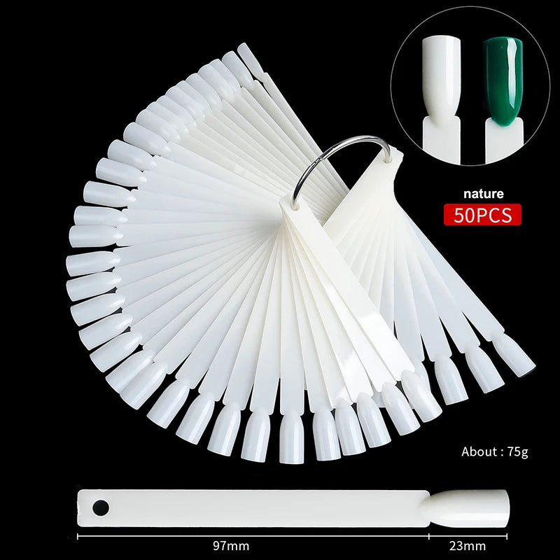 50pcs/bag Nail Color Card for Nail Art Display False Tips Clear Nature Nail Art Display Oval Fan Style Practice Manicure Tools