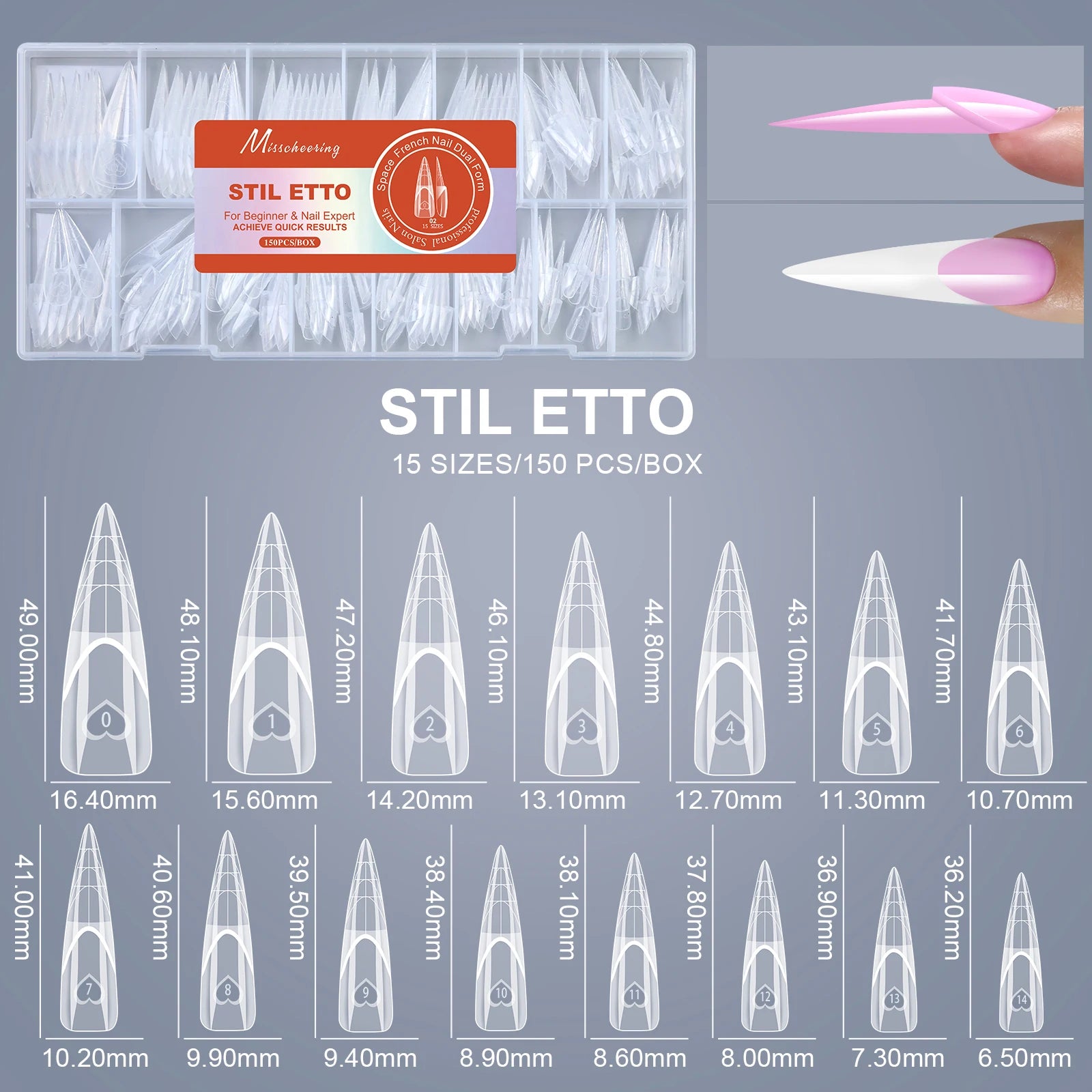150PCS/Box French Nail Dual Forms Reusable Ultra-Thin Gel X Extension Molds Easy Pop-off Manicure Nail Tips for Salon Home DIY