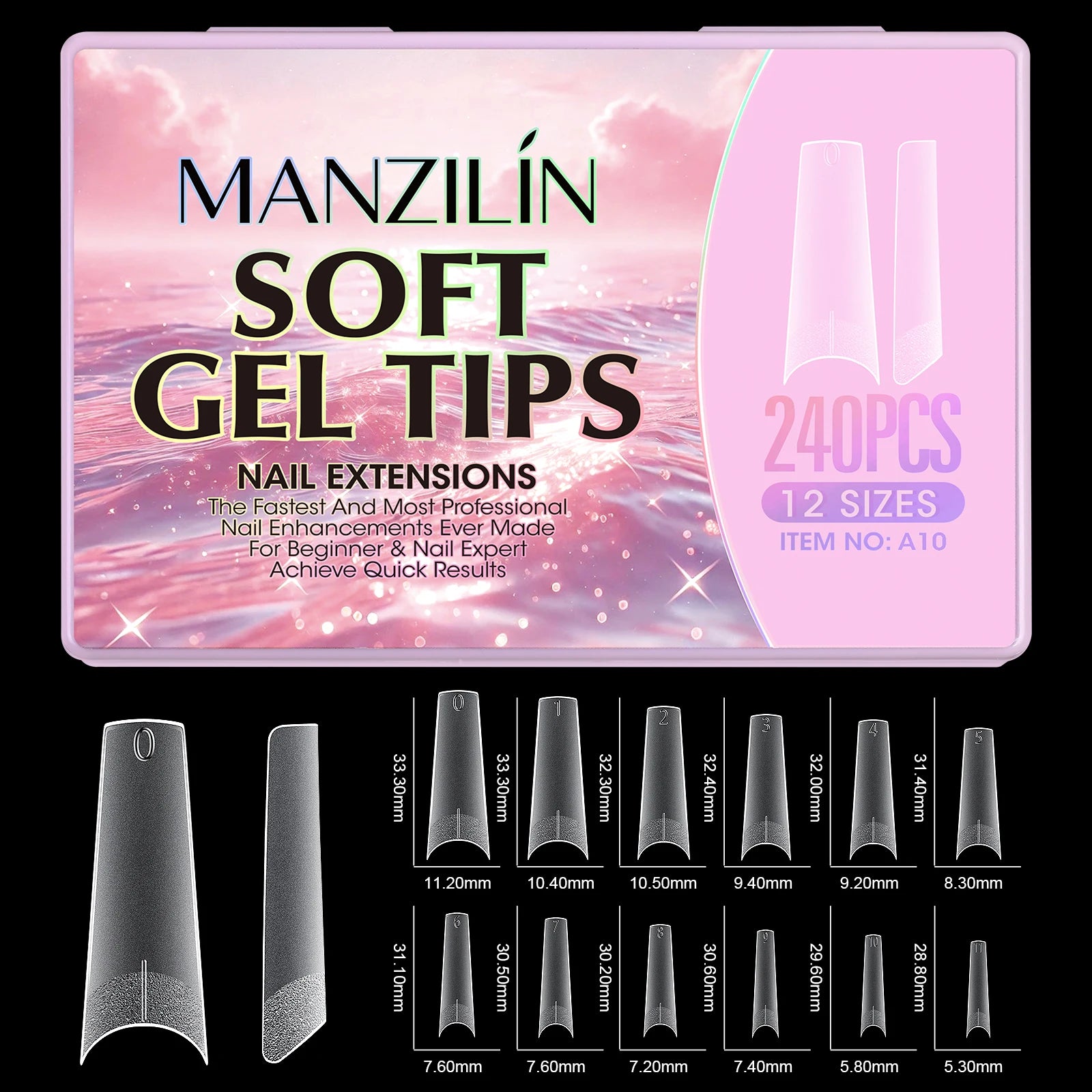 240Pcs Medium Almond Soft Gel Nail Tips Double Sided Matte Pre Etched No File Clear Full Cover Fake Nail Extensions DIY Salon