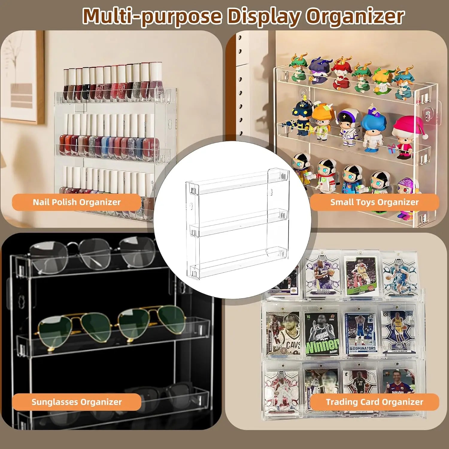 1 acrylic wall-mounted display shelf, 3-tier multi-functional storage rack - suitable for nail art, figurines, glasses storage