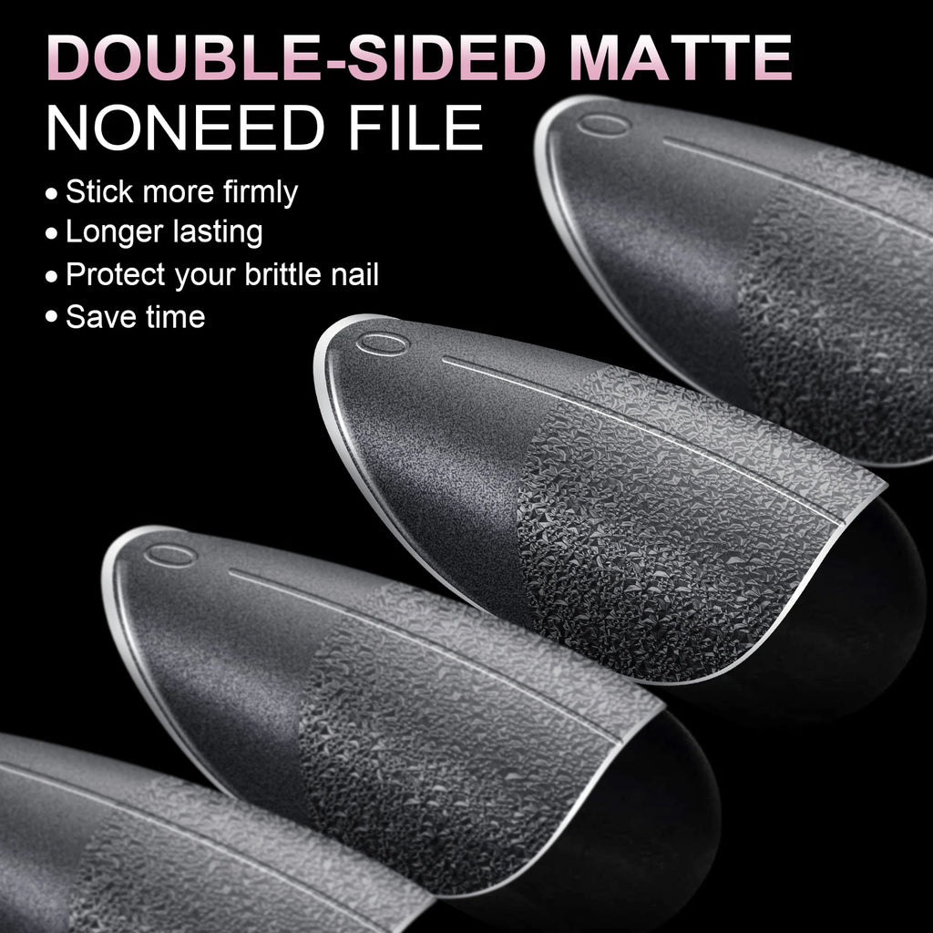 240Pcs Medium Almond Soft Gel Nail Tips Double Sided Matte Pre Etched No File Clear Full Cover Fake Nail Extensions DIY Salon