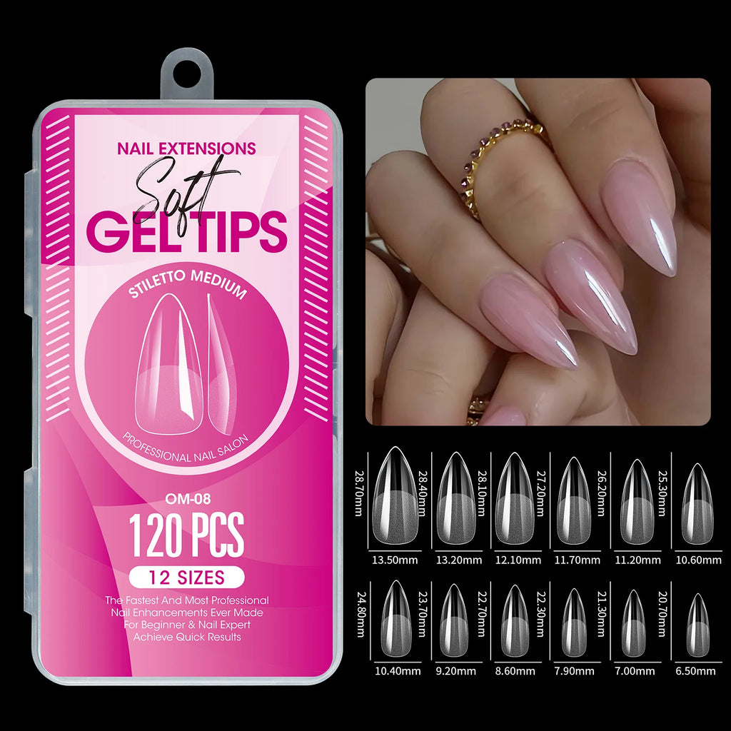 120Pcs Short Almond Soft Gel Nail Tips Pre Etched Half Matte Clear Full Cover False Acrylic Nail Extensions DIY Salon Manicure