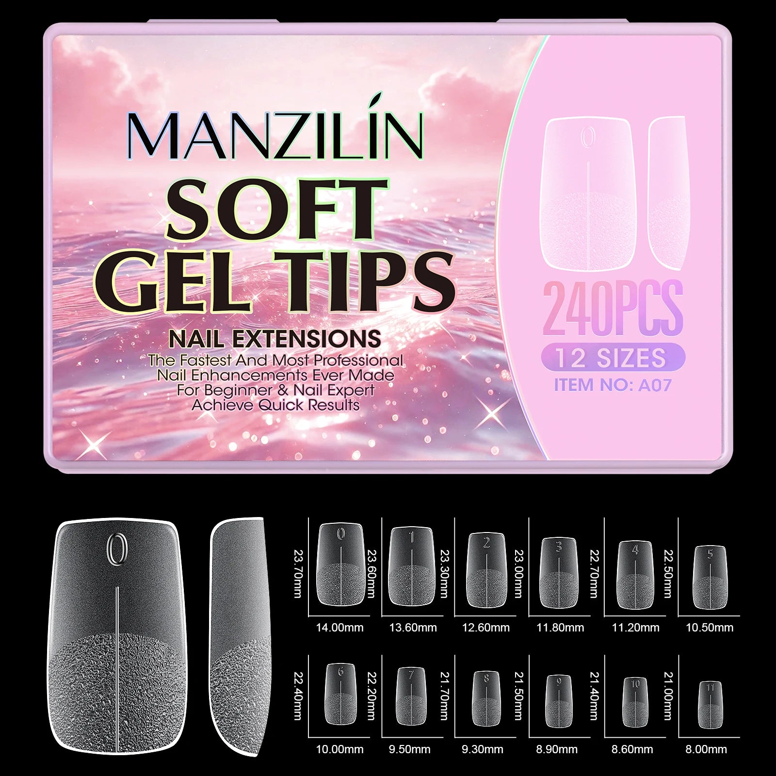 240Pcs Medium Almond Soft Gel Nail Tips Double Sided Matte Pre Etched No File Clear Full Cover Fake Nail Extensions DIY Salon