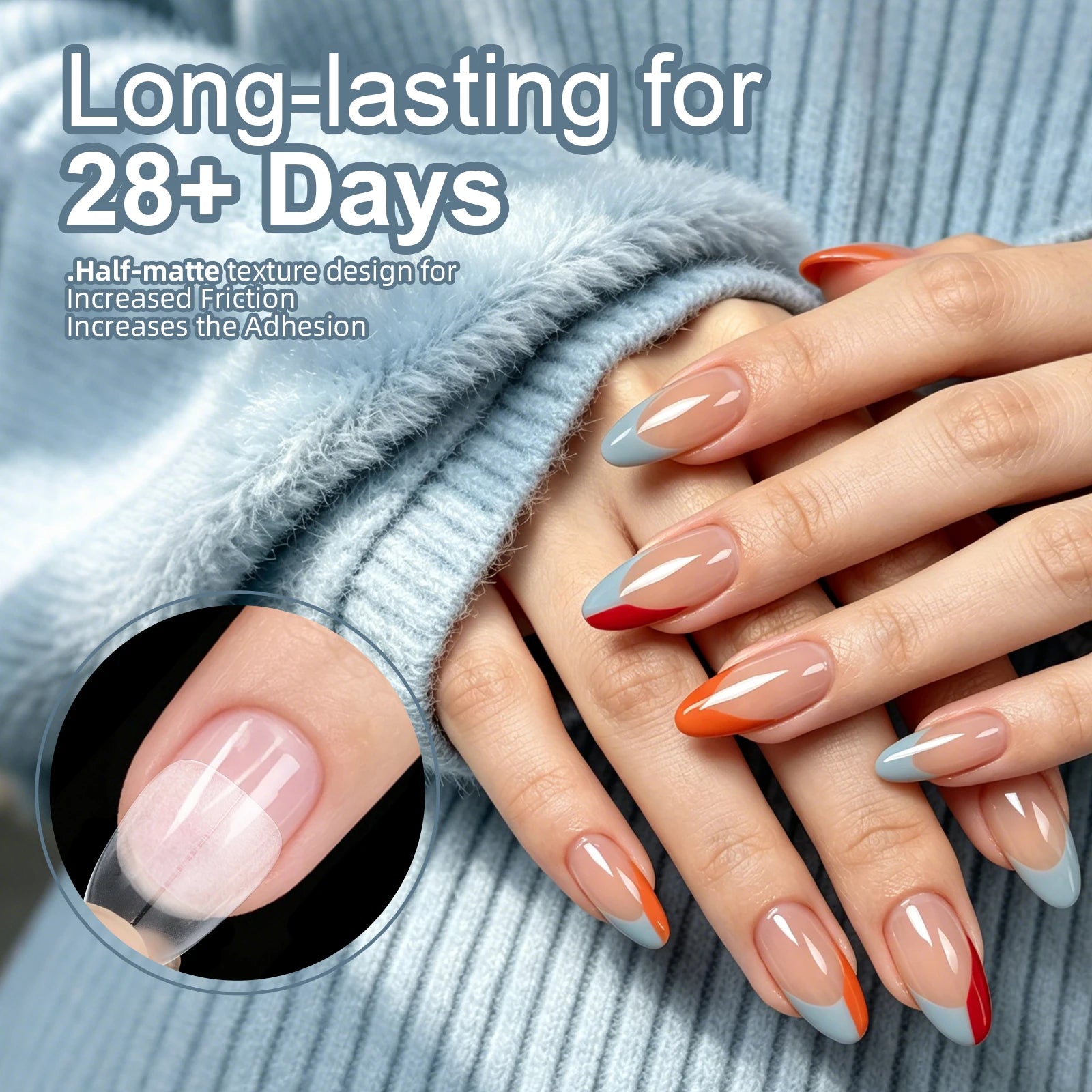 240Pcs Medium Almond Soft Gel Nail Tips Double Sided Matte Pre Etched No File Clear Full Cover Fake Nail Extensions DIY Salon
