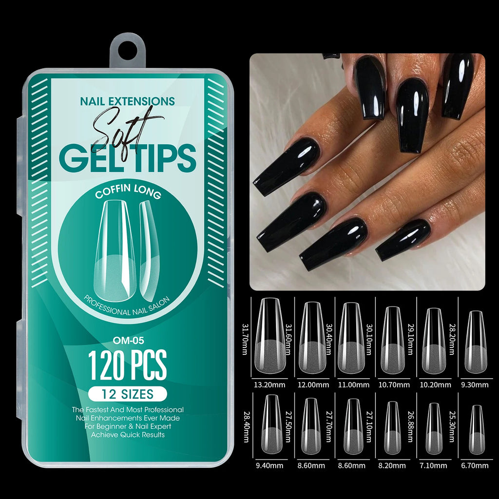 120Pcs Short Almond Soft Gel Nail Tips Pre Etched Half Matte Clear Full Cover False Acrylic Nail Extensions DIY Salon Manicure