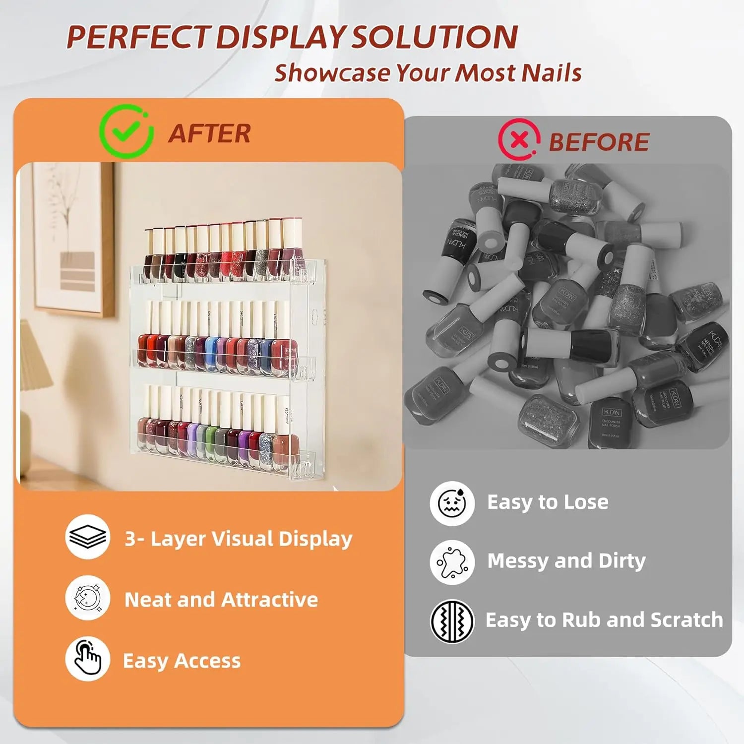 1 acrylic wall-mounted display shelf, 3-tier multi-functional storage rack - suitable for nail art, figurines, glasses storage