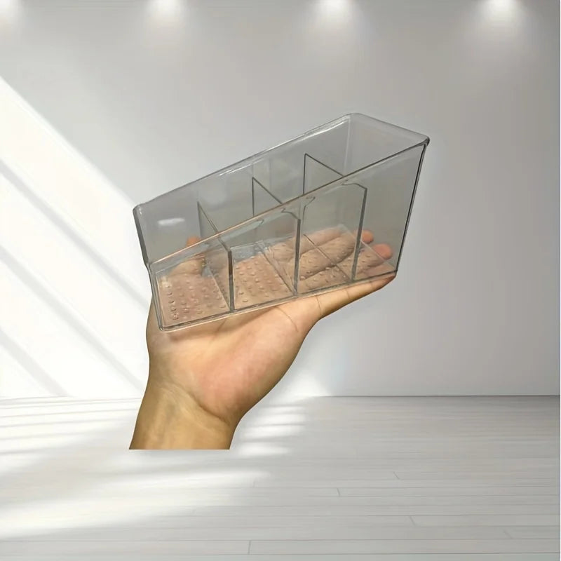 Clear Plastic  Holder and Desk Organizer with 4 Compartments for Home and Office Use