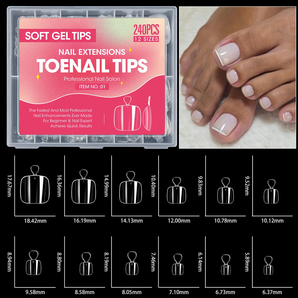 240pcs Clear Soft Gel Full Cover Fake Toenails