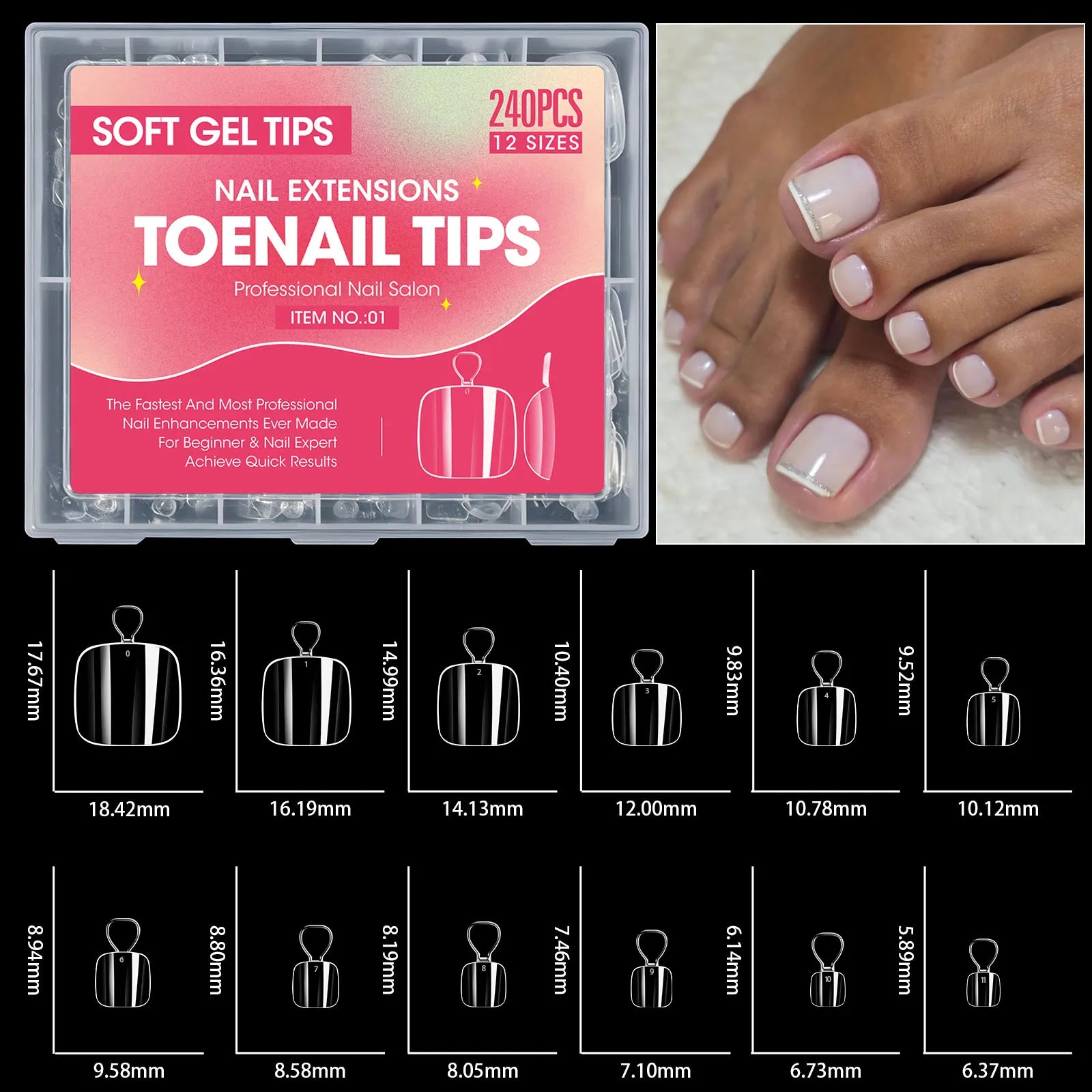240pcs Clear Soft Gel Full Cover Fake Toenails