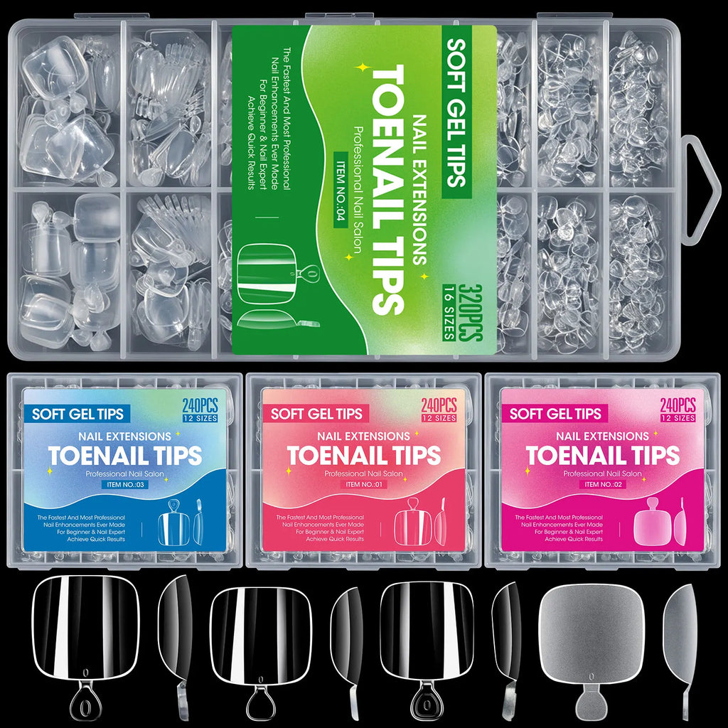 240pcs Clear Soft Gel Full Cover Fake Toenails