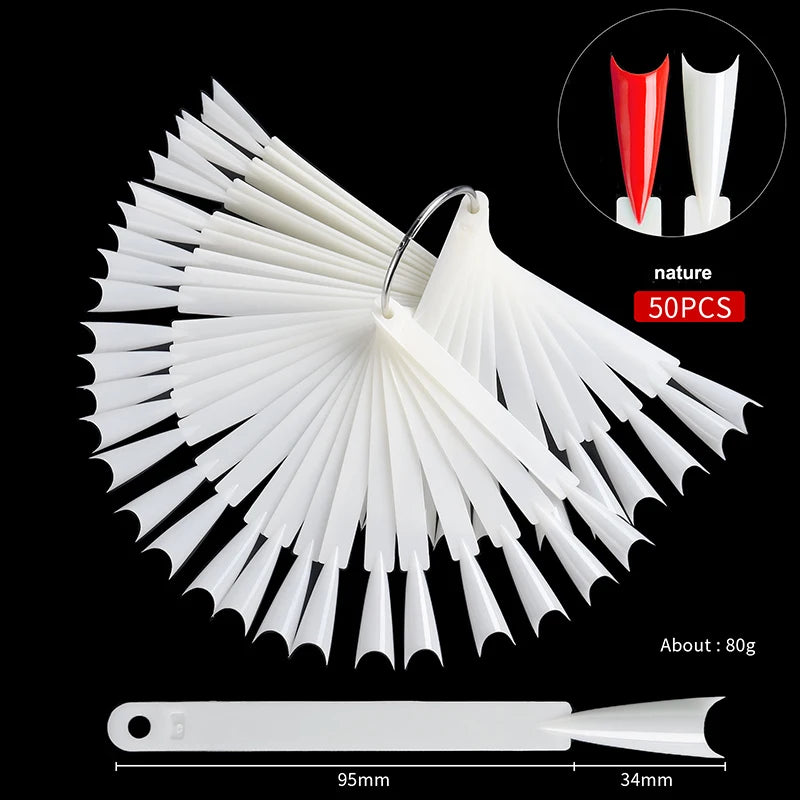 50pcs/bag Nail Color Card for Nail Art Display False Tips Clear Nature Nail Art Display Oval Fan Style Practice Manicure Tools